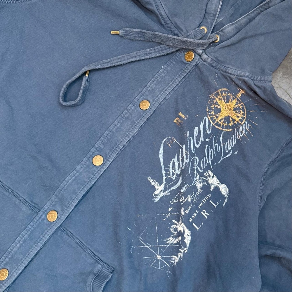 Vintage 2000s Ralph Lauren Cursive Spellout Women's Size 3X Blue Snap Hoodie Y2K